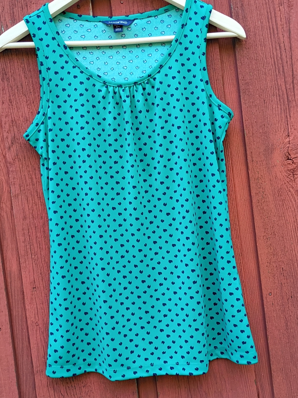 Lands' End Teal Tank Top with Navy Accent Print Sz 2-4